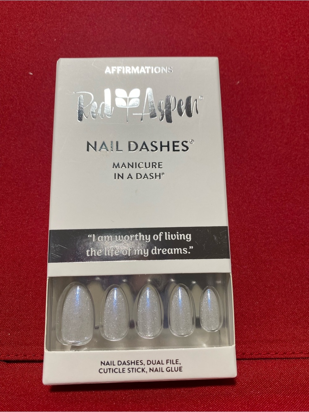Red Aspen White Glitter Nail Dashes - Manicure In A Dash